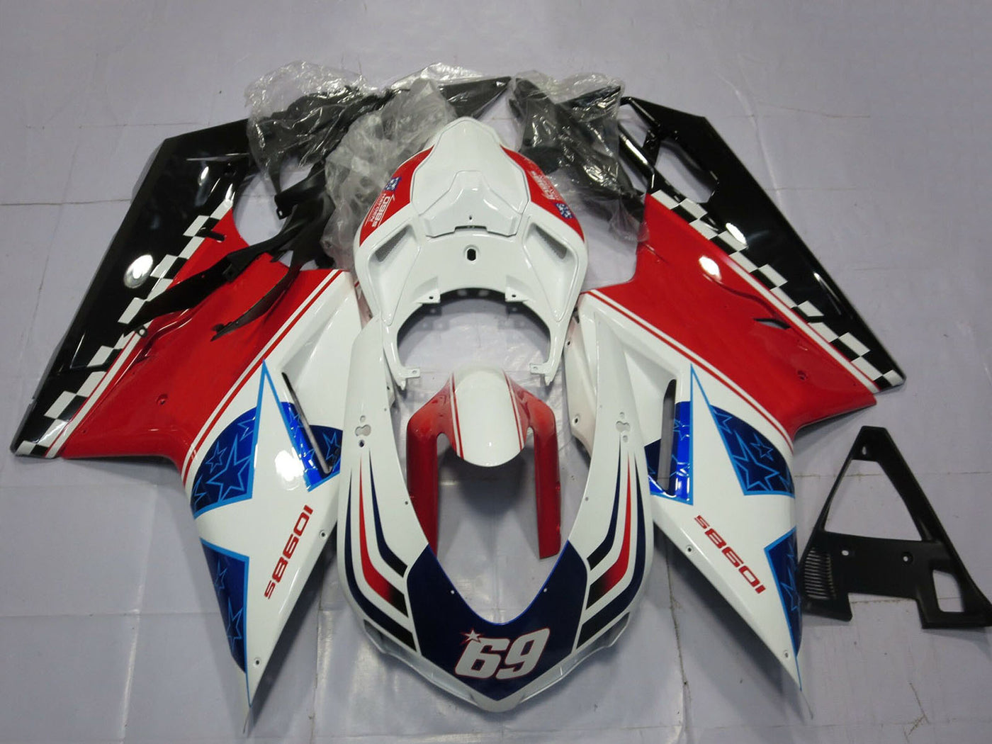 2007-2014 White Red Black Blue 69 Ducati 1098 Fairing Kit