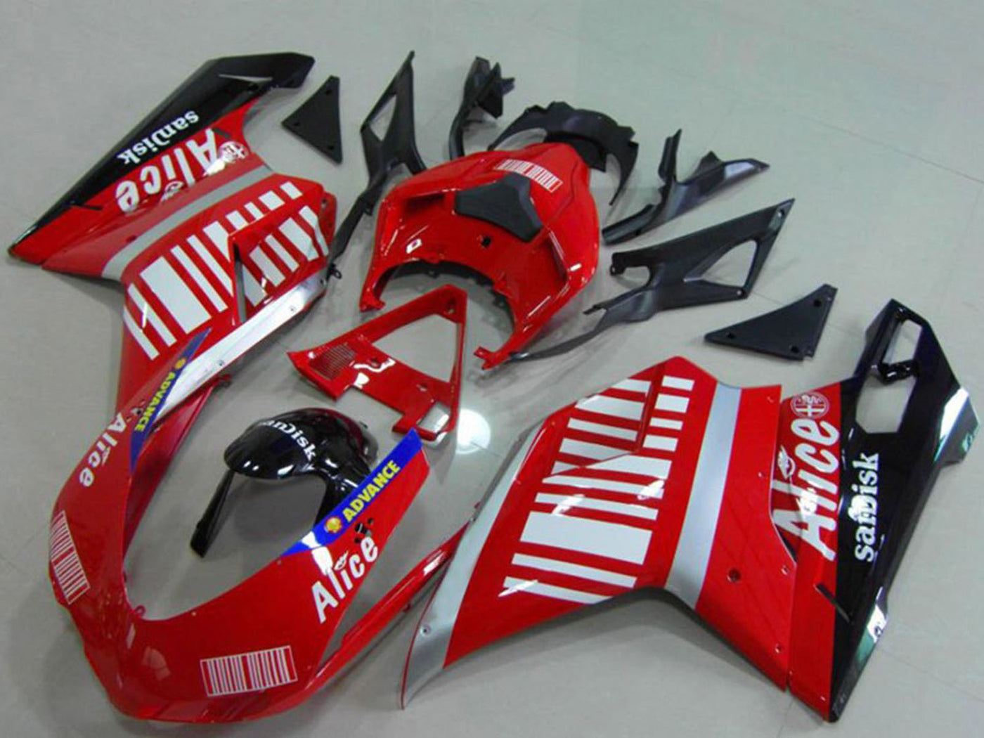 2007-2014 Silver Red Glossy Black Alice Sandisk Ducati 848 1098 1198 Fairing Kit