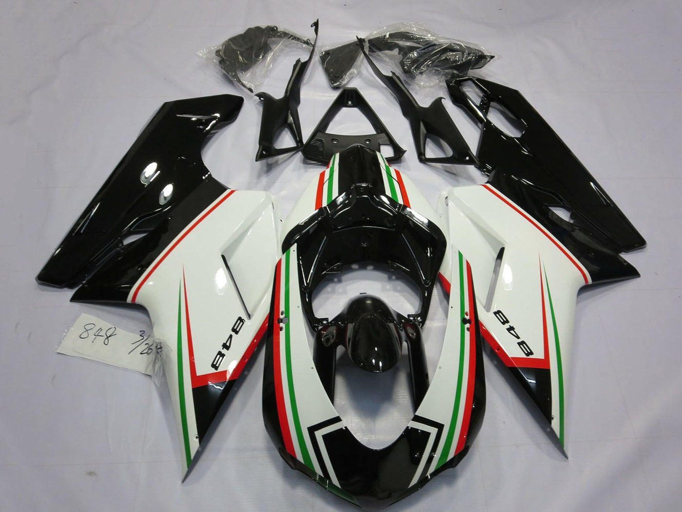 2007-2014 White Red Green Glossy Black Ducati 848 Fairing Kit
