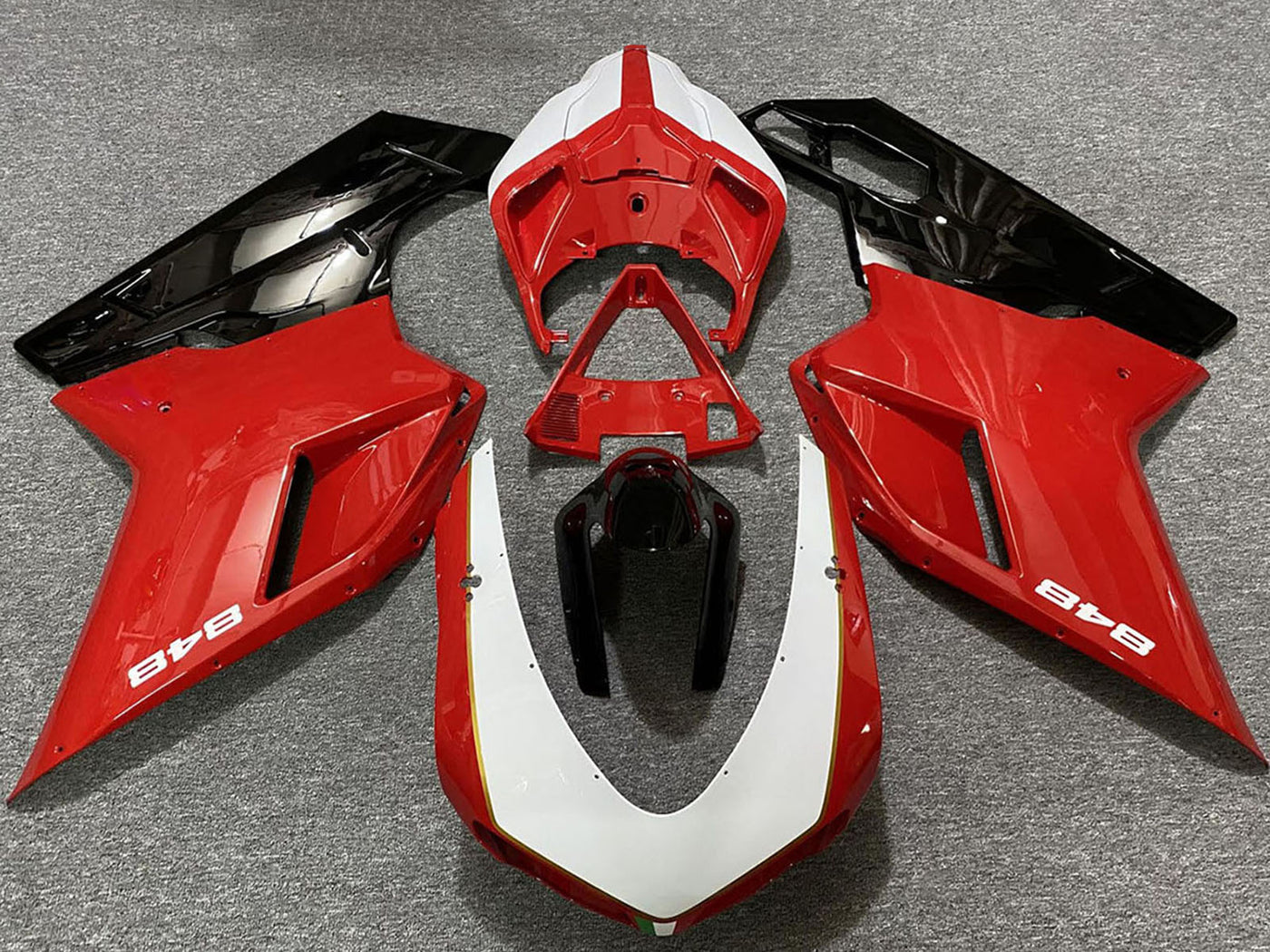 2007-2014 White Red Glossy Black Ducati 848 Fairing Kit