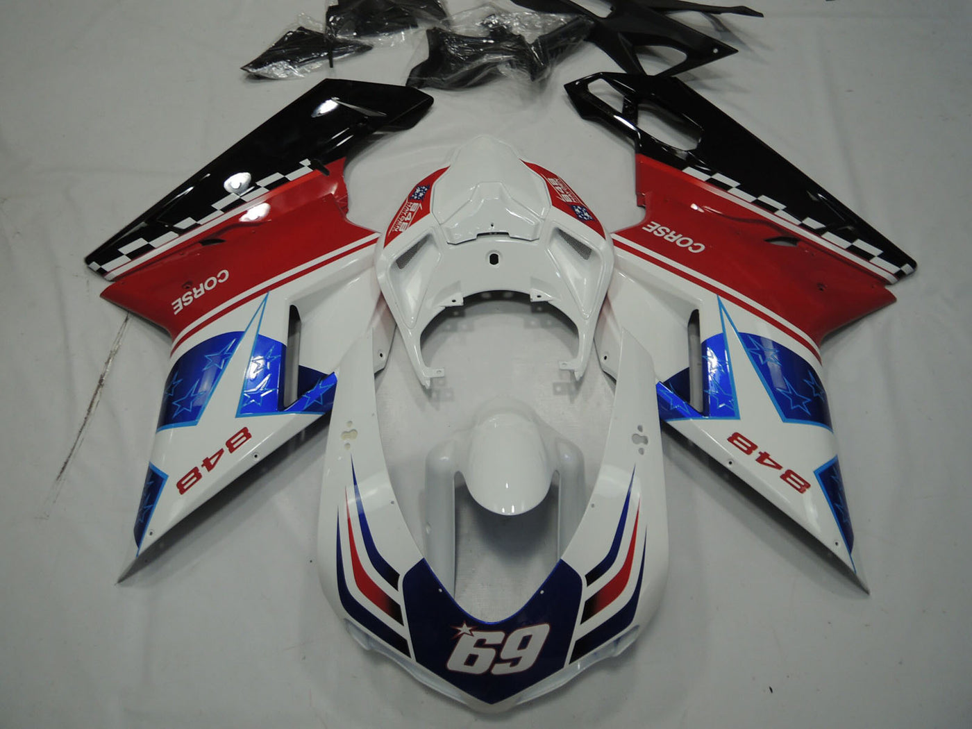 2007-2014 White Red Blue Glossy Black Corse 69 Ducati 848 Fairing Kit