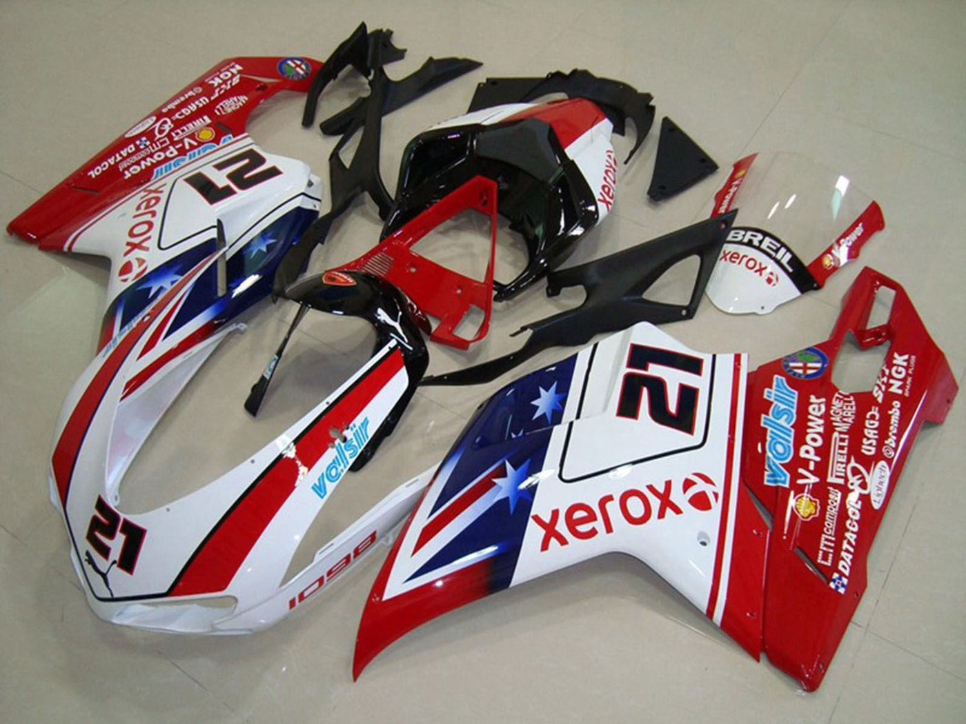 2007-2014 White Red Black Blue Star Xerox 21 Ducati 1098 Fairing Kit
