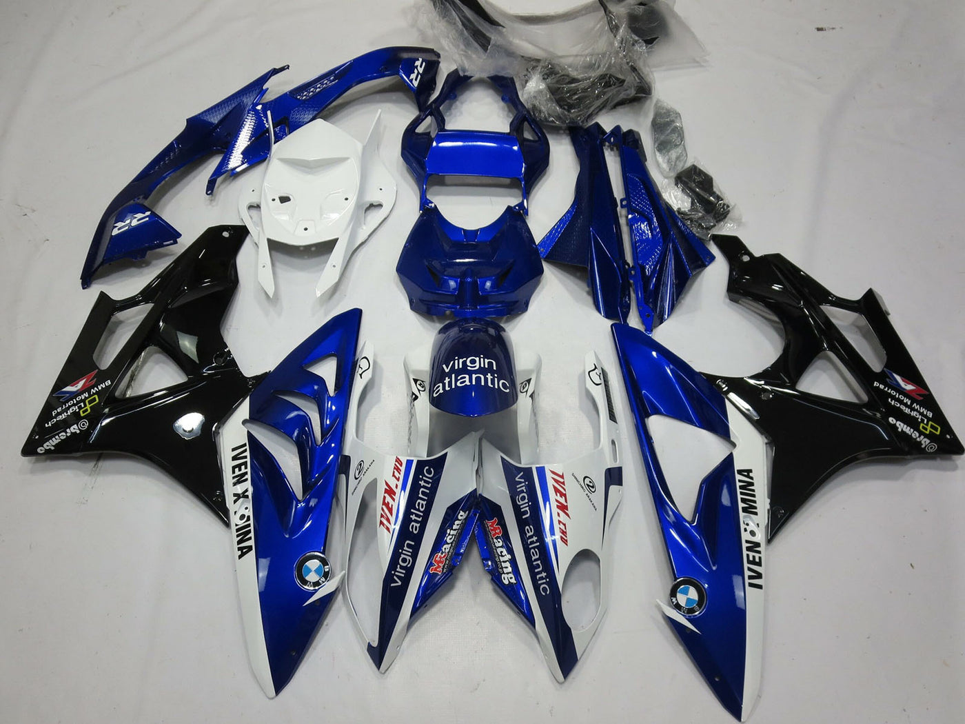 2009-2014 White Blue Glossy Black Virgin Atlantic BMW S1000RR Fairing Kit