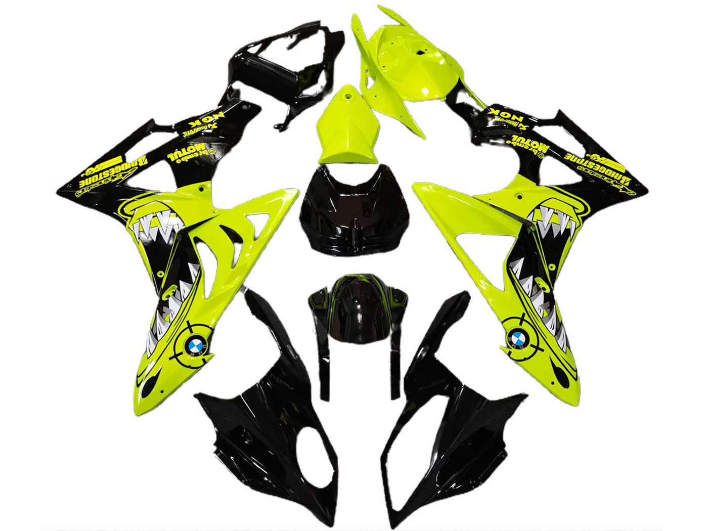 2009-2014 High Viz Yellow Glossy Black Shark BMW S1000RR Fairing Kit