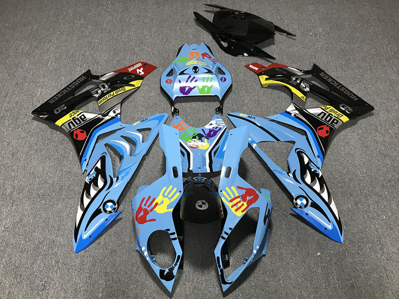 2009-2014 Light Blue Black Shark Hands BMW S1000RR Fairing Kit