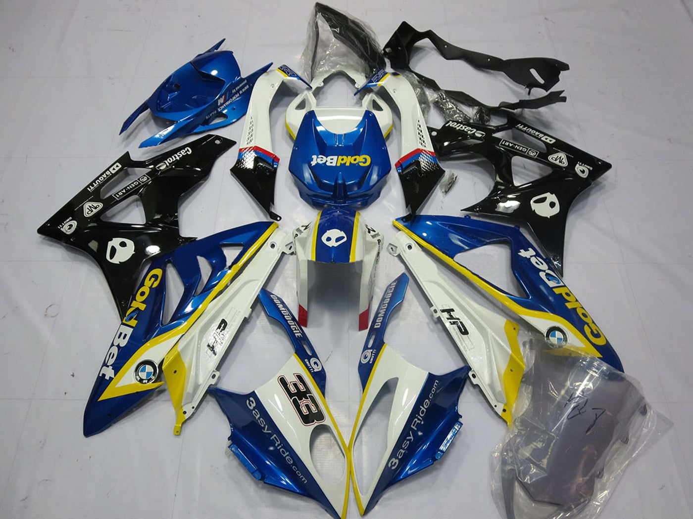 2009-2014 White Yellow Blue Glossy Black Goldbet 33 BMW S1000RR Fairing Kit