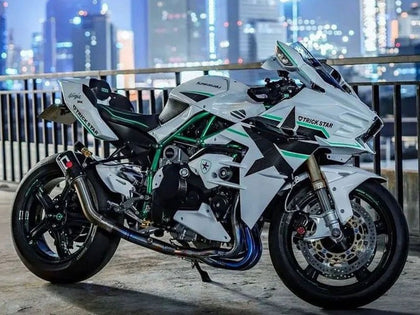 2015-2022 Kawasaki Ninja-H2 White with Green Lines Fairing Kit