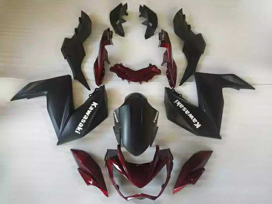 2015-2016 Black Dark Red Kawasaki Z250 Z300 Fairing Kit