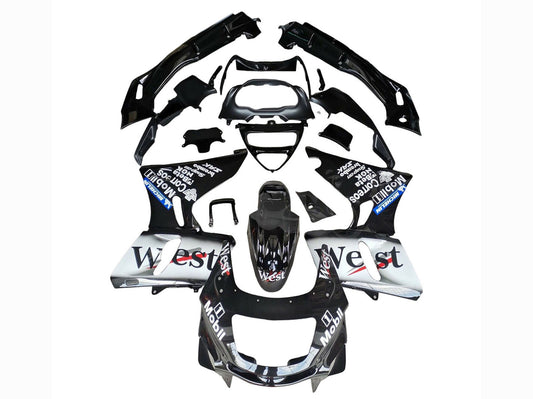 1993-2007 Black White West Kawasaki ZZR400 Fairing Kit