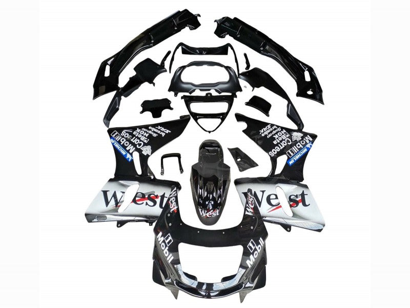 Purchase 1993-2007 Glossy Black White West Kawasaki ZZR400 Motorcycle Fairings UK