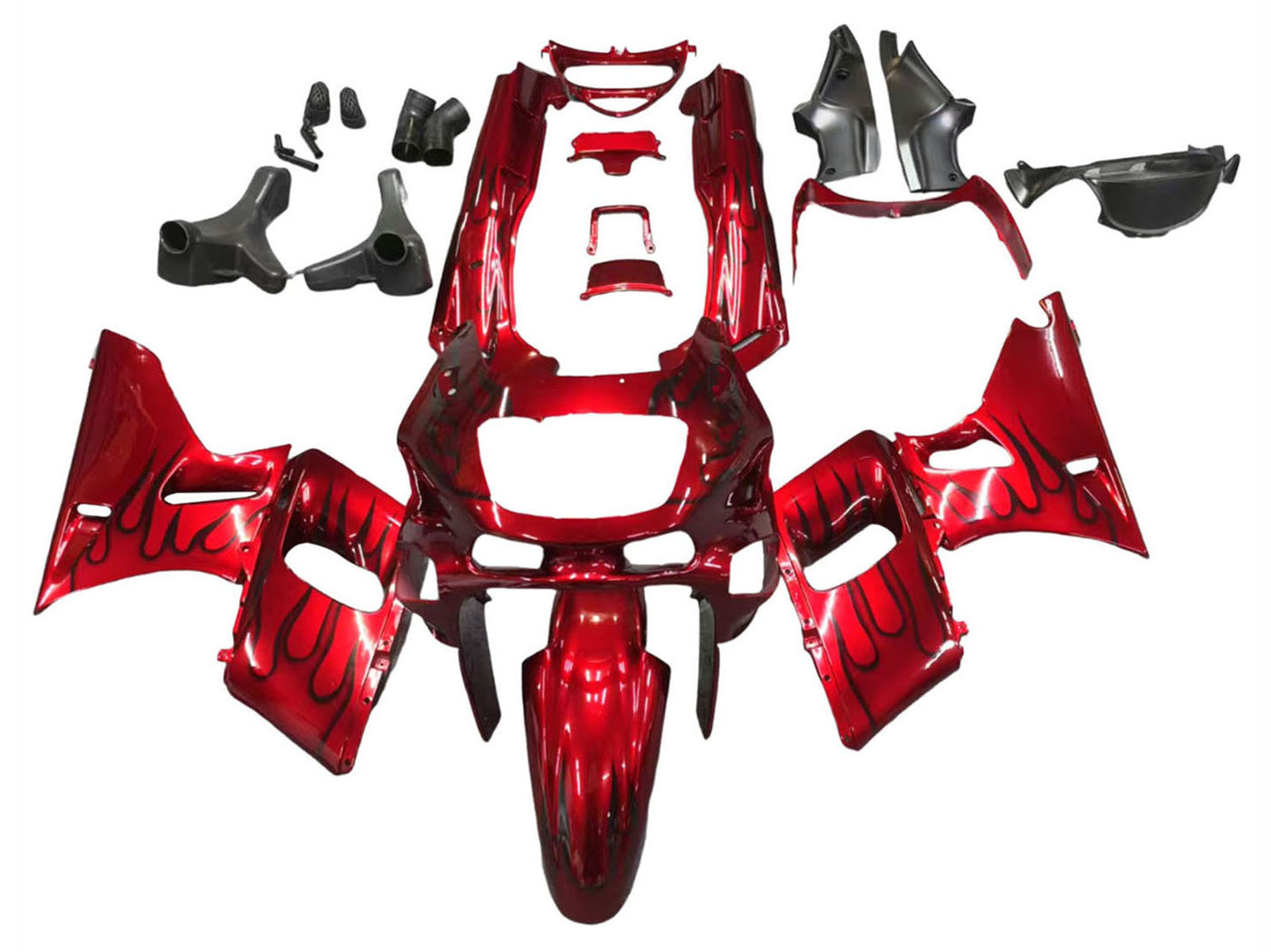 1993-2007 Red With Black Flame Kawasaki ZZR400 Fairing Kit