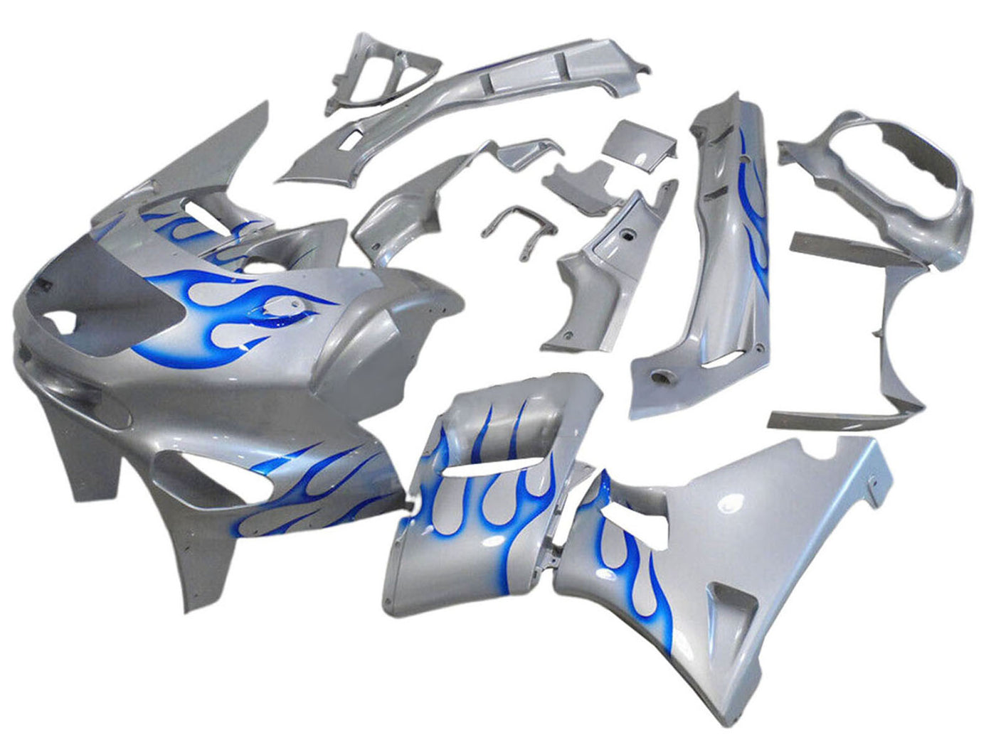 1993-2007 Grey With Blue Flame Kawasaki ZZR400 Fairing Kit