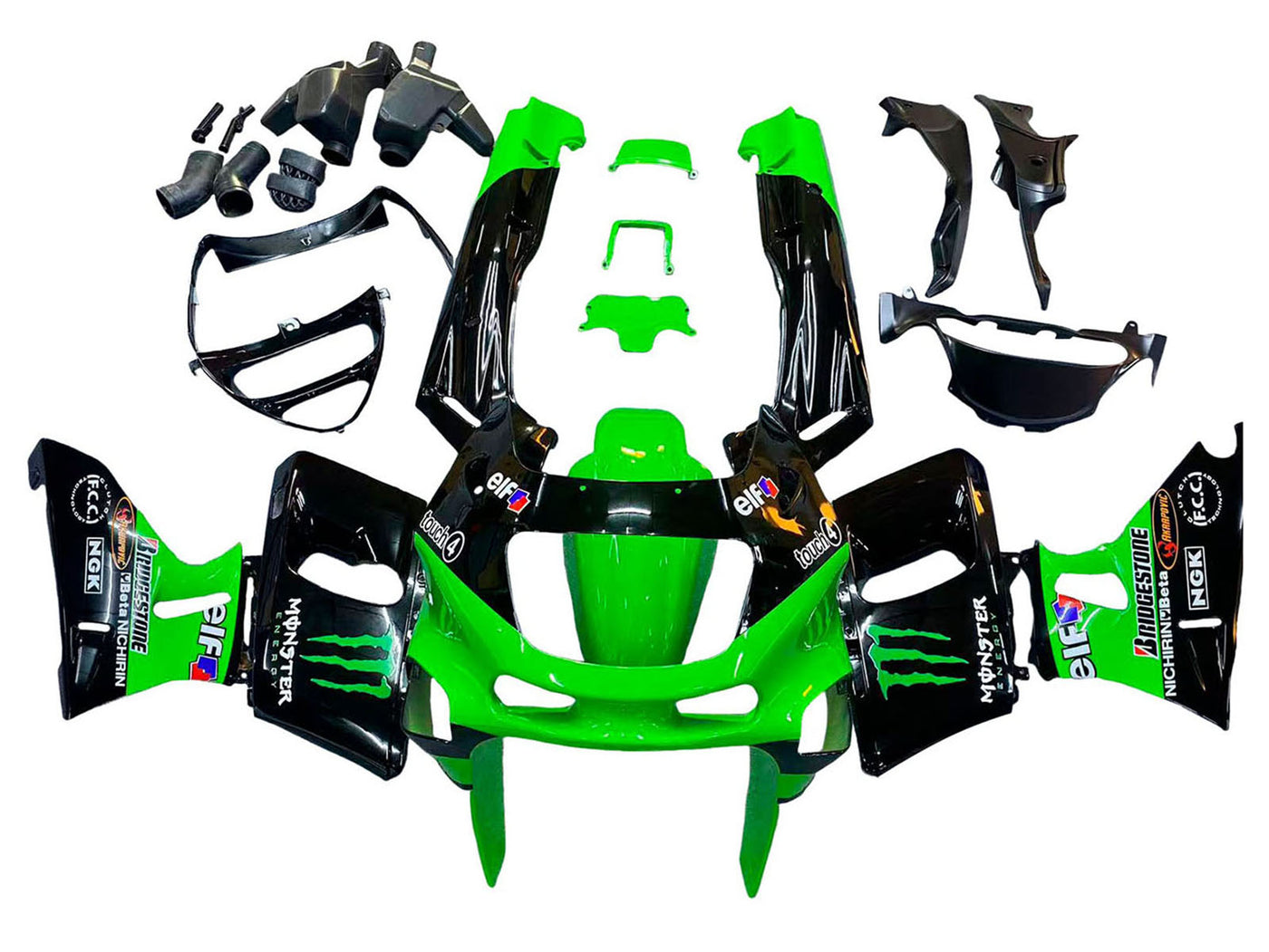 1993-2007 Green Black Monster Elf Kawasaki ZZR400 Fairing Kit