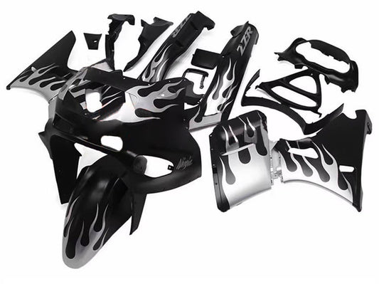 1993-2007 Black With Silver Flame Kawasaki ZZR400 Fairing Kit