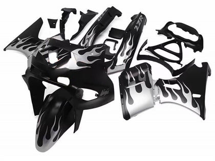 1993-2007 Kawasaki ZZR400 Black with Silver Flame Fairing Kit