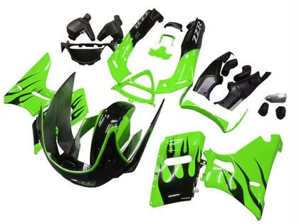 1993-2007 Kawasaki ZZR400 Green with Black Flame Fairing Kit