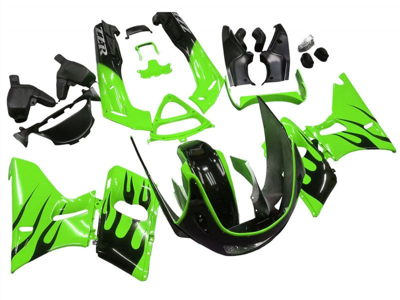 Purchase 1993-2007 Green Glossy Black Flame Kawasaki ZZR400 Motorcycle Fairings UK