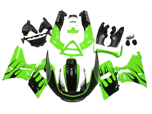 1993-2007 Green With Black Flame Kawasaki ZZR400 Fairing Kit