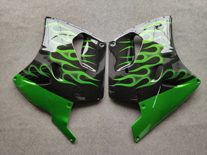 1993-2003 Kawasaki ZZR1100 Black with Green Flame Fairing Kit