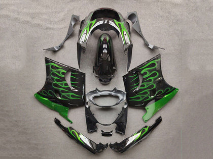 1993-2003 Kawasaki ZZR1100 Black with Green Flame Fairing Kit
