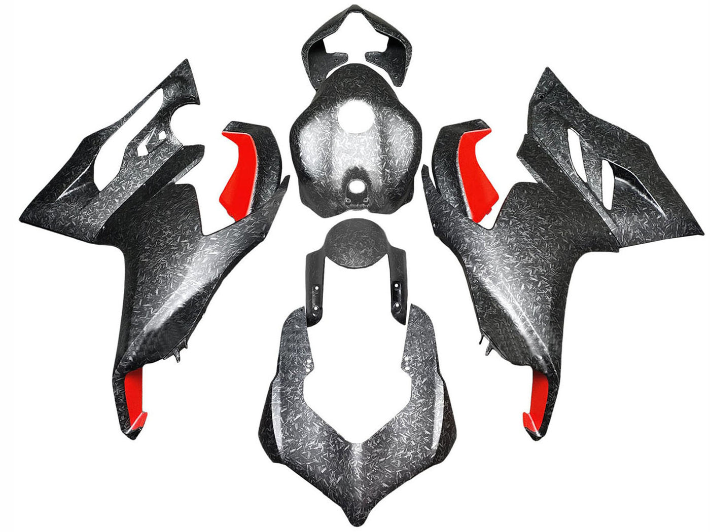 2020-2024 Black Red Forged Carbon Fiber Ducati Panigale V2 Fairing Kit