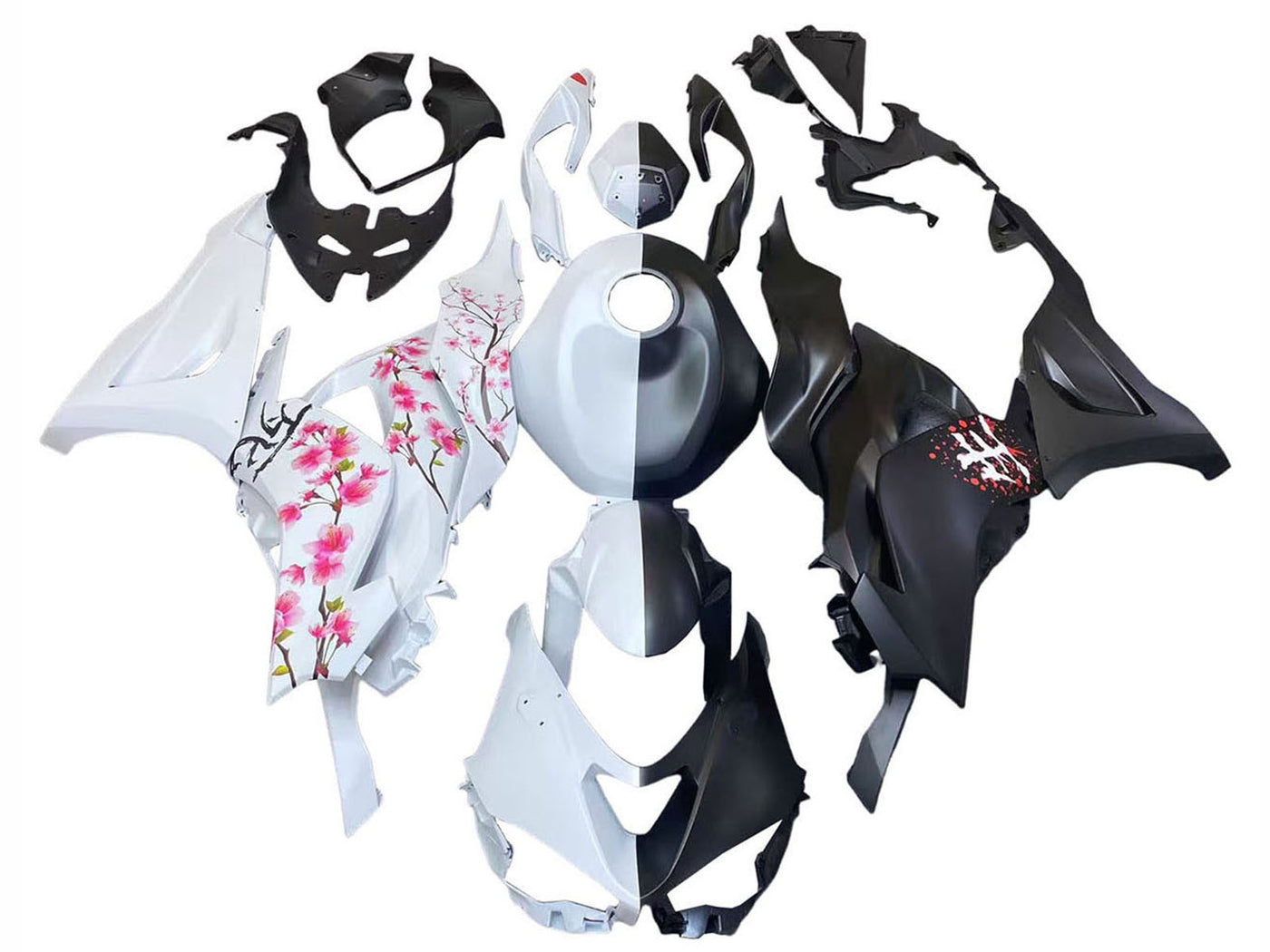 2023-2025 Black White With Flower Kawasaki ZX6R Fairing Kit