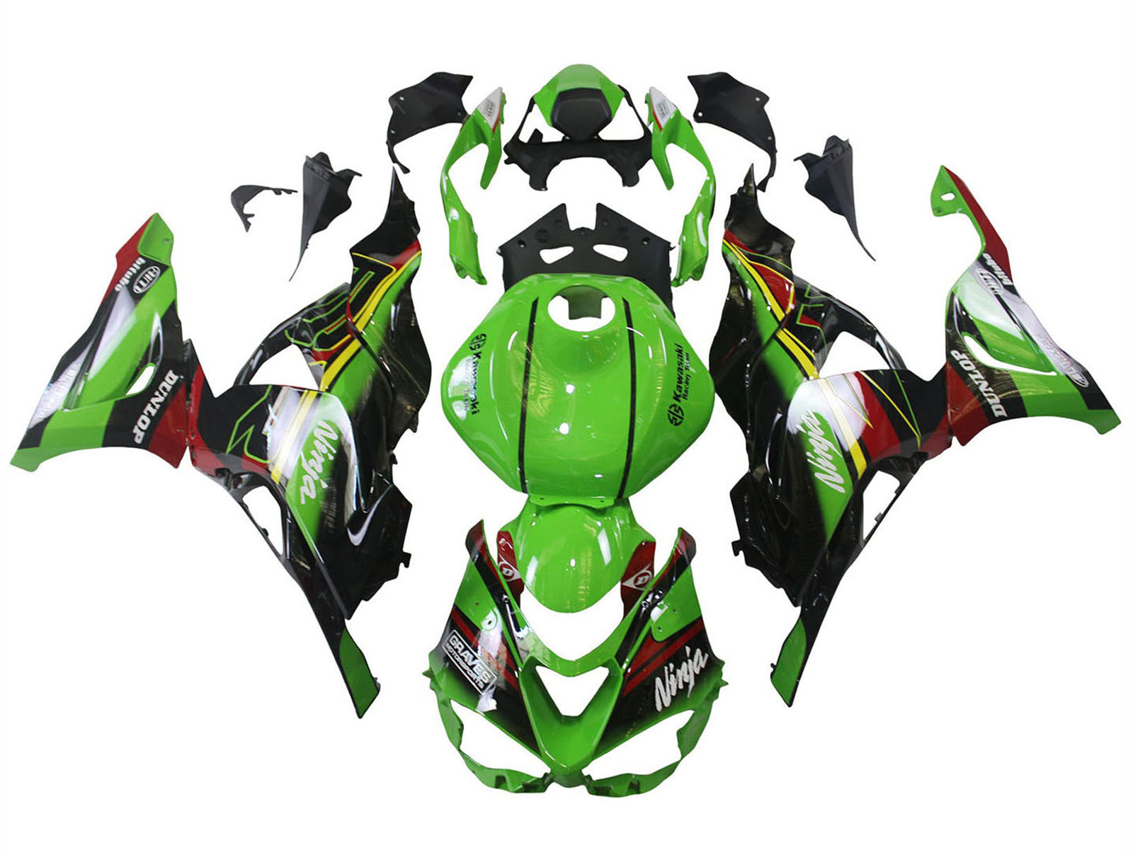 2023-2025 Black Green Red Ninja Dunlop Kawasaki ZX6R Fairing Kit