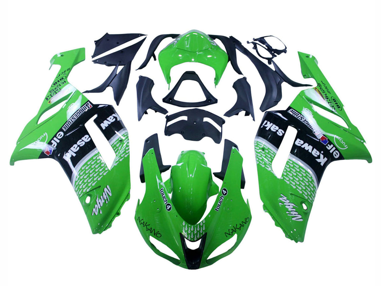 2007-2008 Green Black Ninja Kawasaki ZX6R 636 Fairing Kit