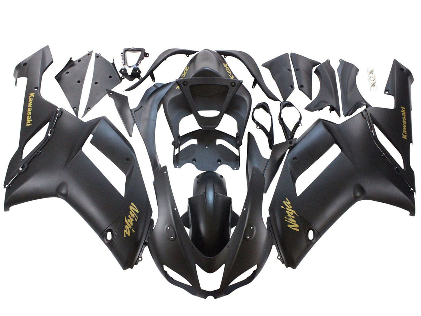 2007-2008 Matte Black With Yellow Logo Ninja Kawasaki ZX6R 636 Fairing Kit