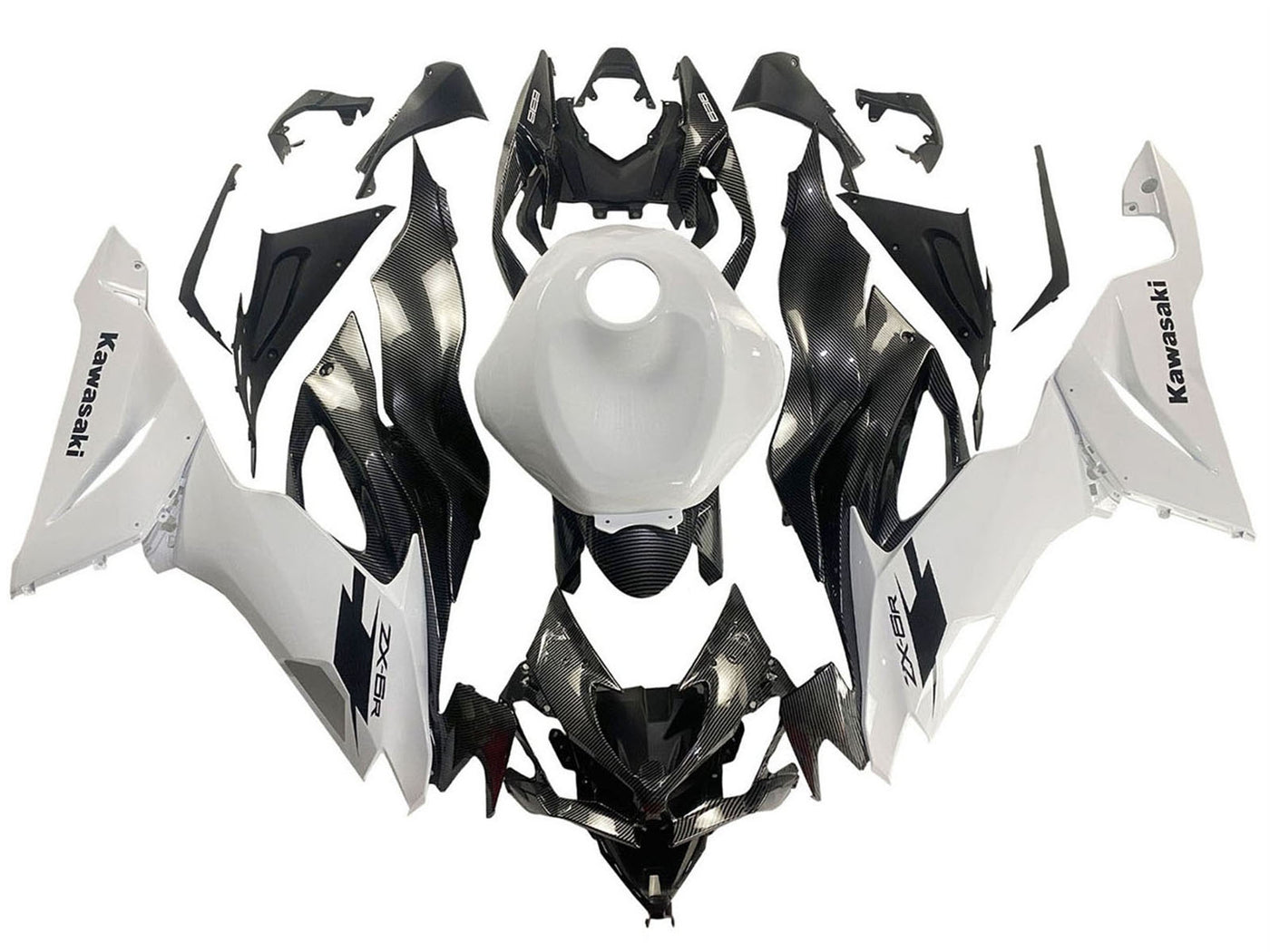 2019-2022 White Carbon Fiber Kawasaki ZX6R 636 Fairing Kit