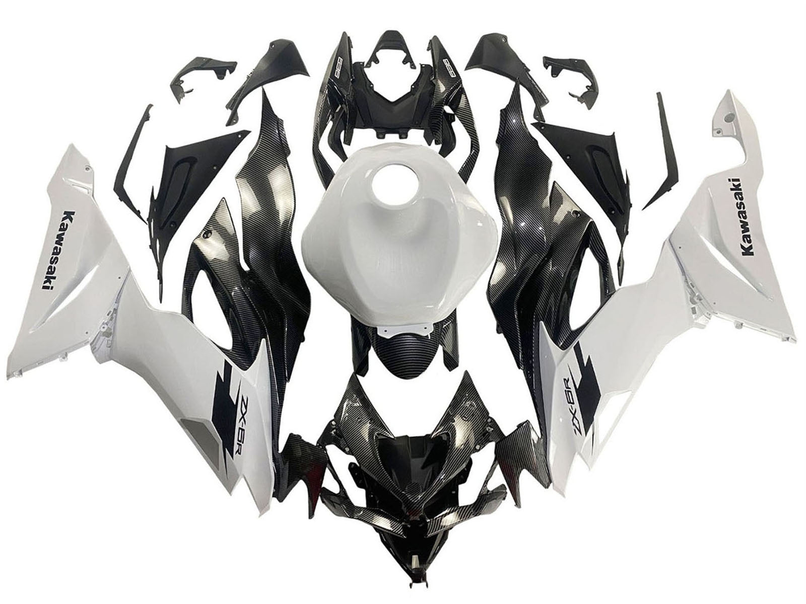2019-2022 White Carbon Fiber Kawasaki ZX6R 636 Fairing Kit