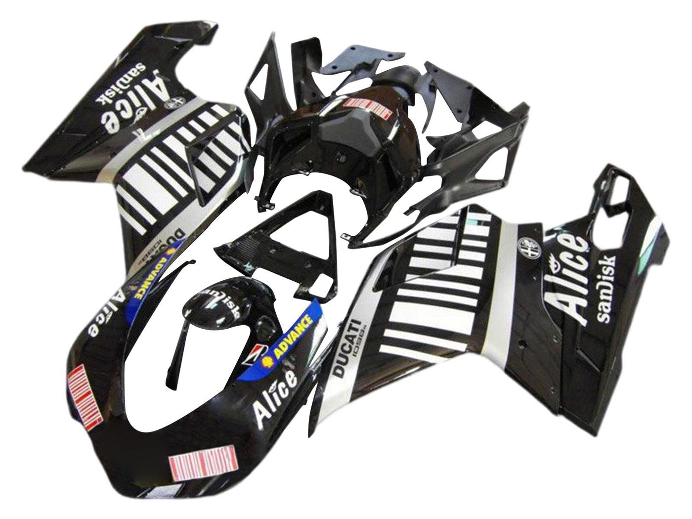2007-2014 Black White Alice Ducati 848 1098 1198 Fairing Kit