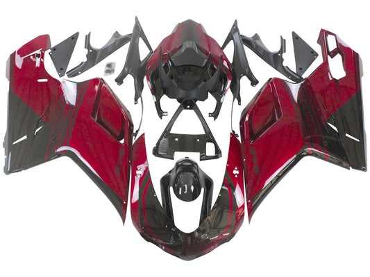 2007-2014 Black Dark Red Ducati 848 1098 1198 Fairing Kit