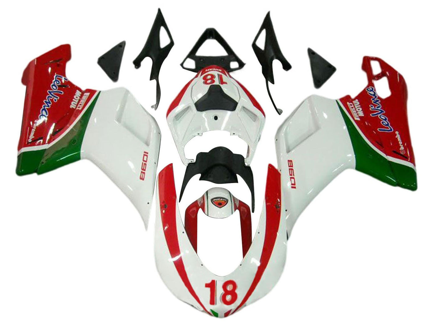 2007-2014 White Red Green 18 Ducati 848 1098 1198 Fairing Kit
