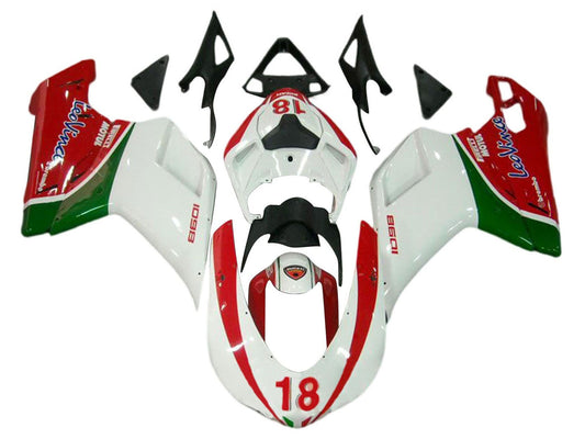 2007-2014 White Red Green 18 Ducati 848 1098 1198 Fairing Kit