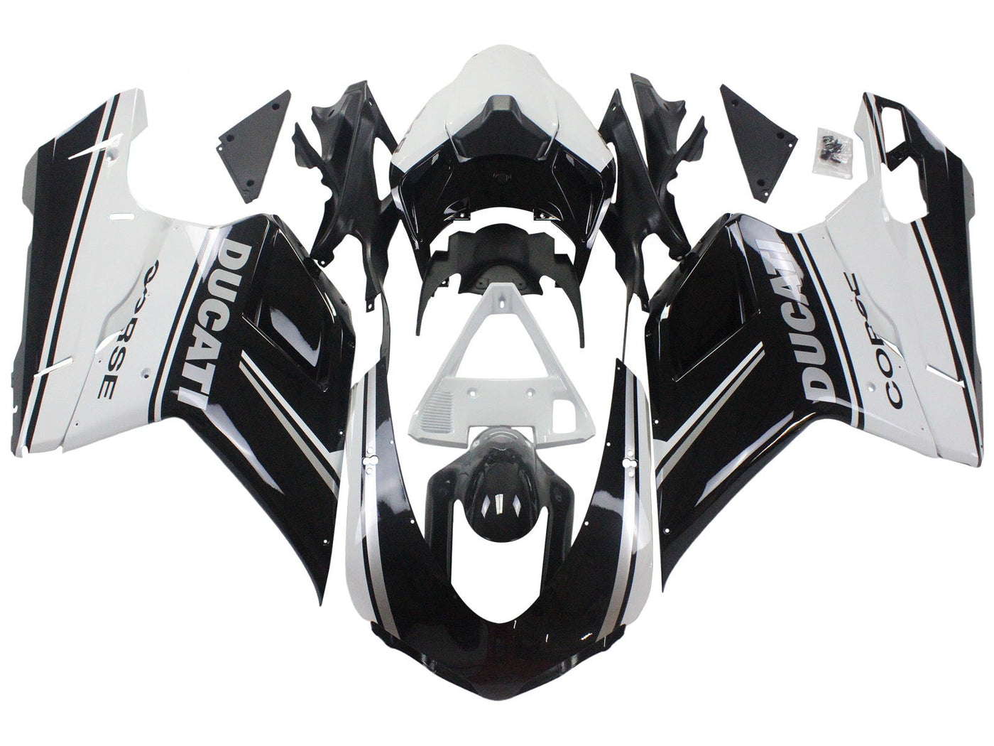 2007-2014 Black White Ducati Ducati 848 1098 1198 Fairing Kit