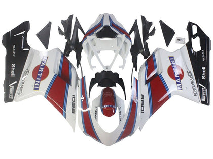 2007-2014 Ducati 1198 / 1098 / 848 White Red with Blue Line Martini Fairing Kit