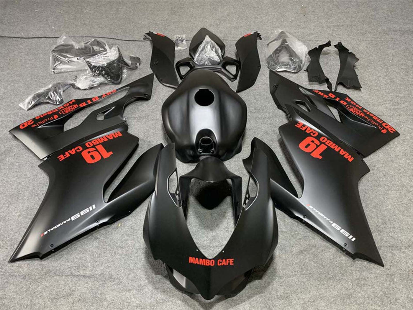 2011-2014 Matte Black With Red Logo Mambo Cafe 19 Ducati Panigale 899 1199 Fairing Kit