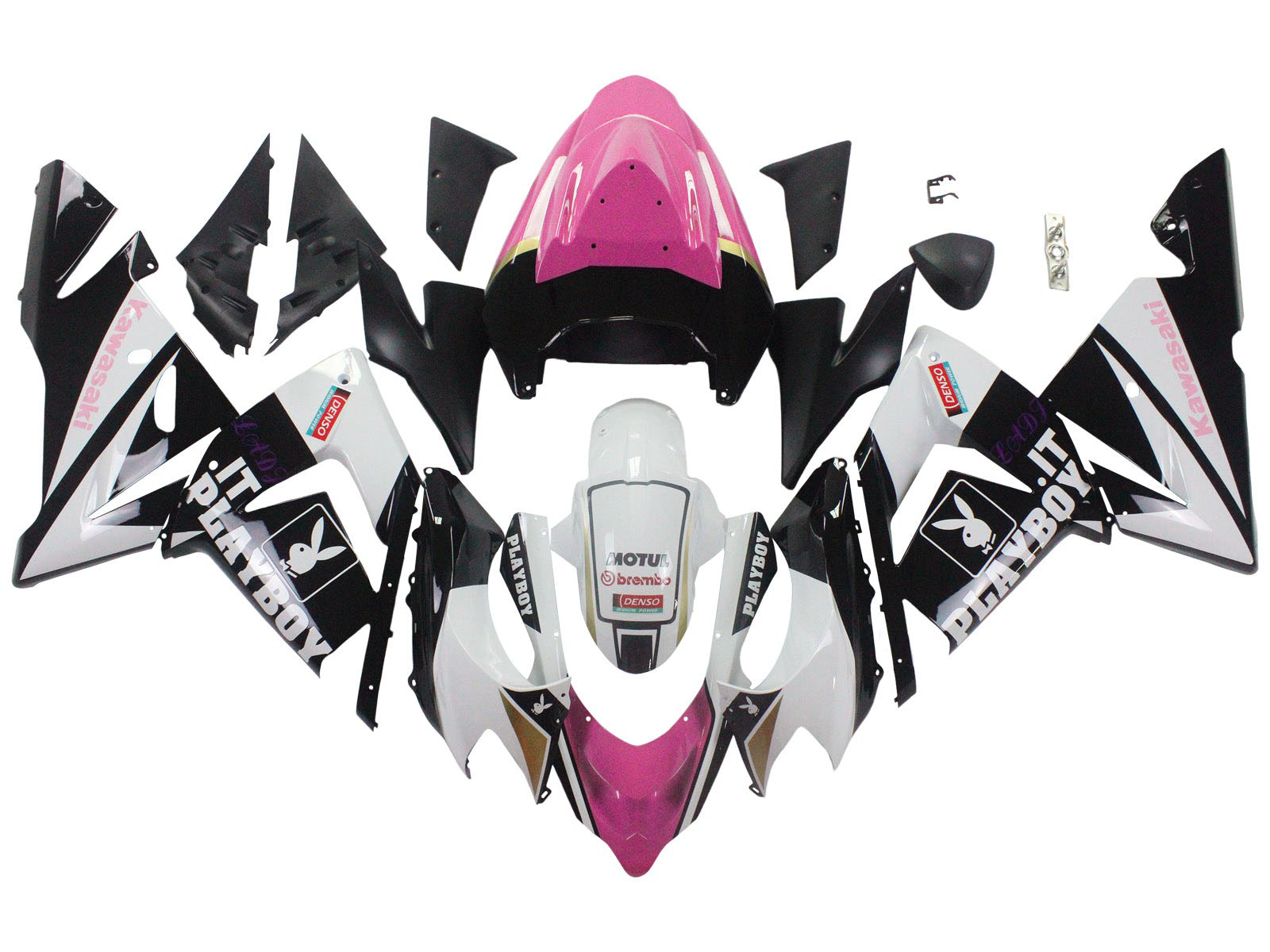 2004-2005 Black Pink White Playboy Motul Kawasaki ZX10R Fairing Kit