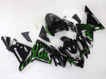 2004-2005 Kawasaki ZX-10R Black with Green Flame Fairing Kit