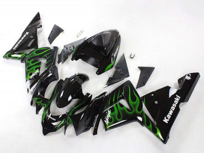 2004-2005 Kawasaki ZX-10R Black with Green Flame Fairing Kit