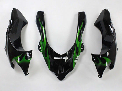 2004-2005 Kawasaki ZX-10R Black with Green Flame Fairing Kit