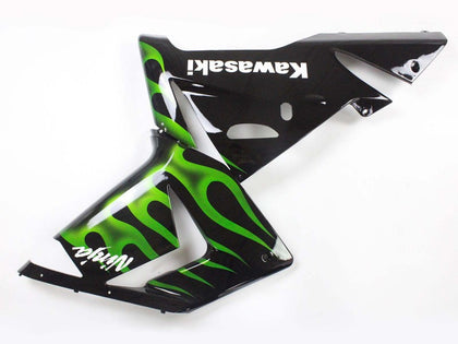 2004-2005 Kawasaki ZX-10R Black with Green Flame Fairing Kit