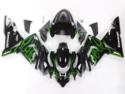 2004-2005 Kawasaki ZX-10R Black with Green Flame Fairing Kit