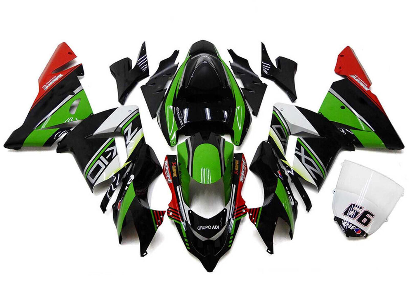 2004-2005 White Black Green Elf Kawasaki ZX10R Fairing Kit