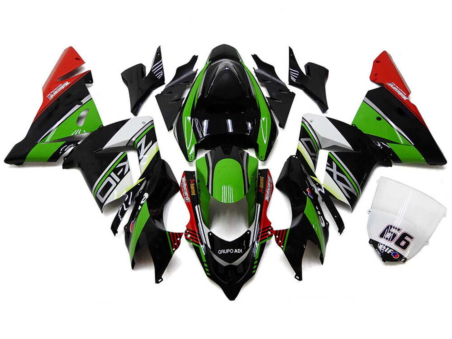 2004-2005 White Black Green Elf Kawasaki ZX10R Fairing Kit