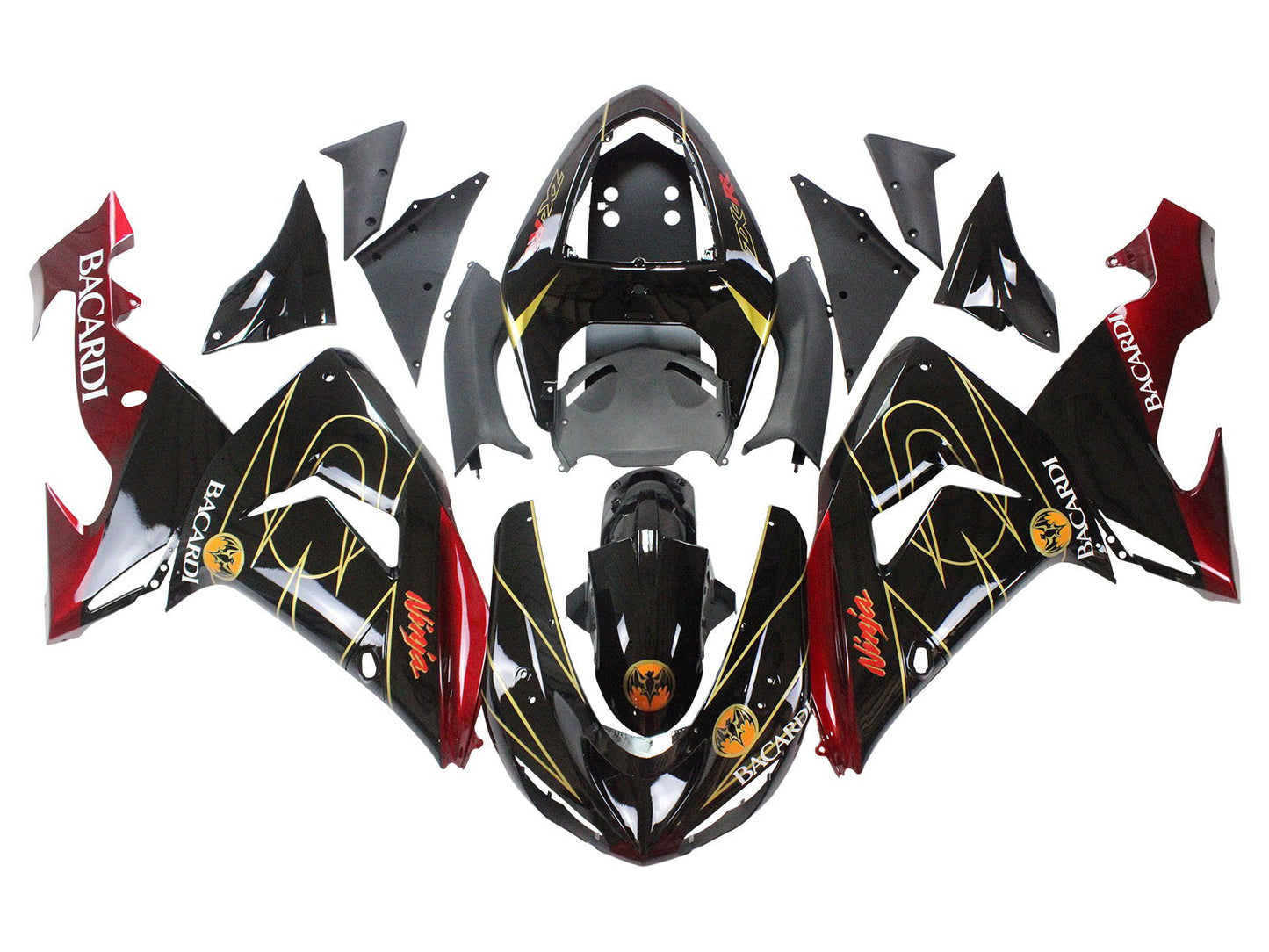 2006-2007 Black Red Gold Bacardi Ninja Kawasaki ZX10R Fairing Kit