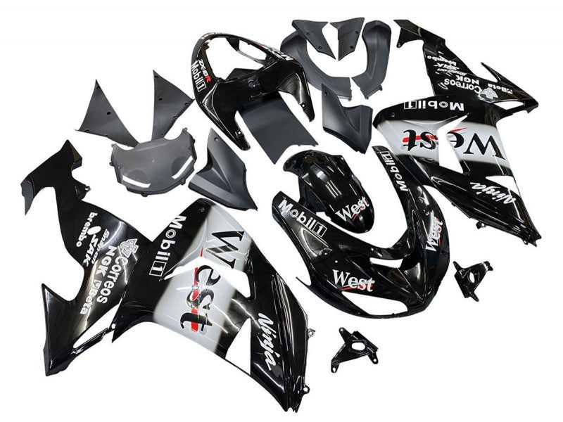 Purchase 2006-2007 Glossy Black White West Kawasaki ZX10R Motorcycle Fairings UK