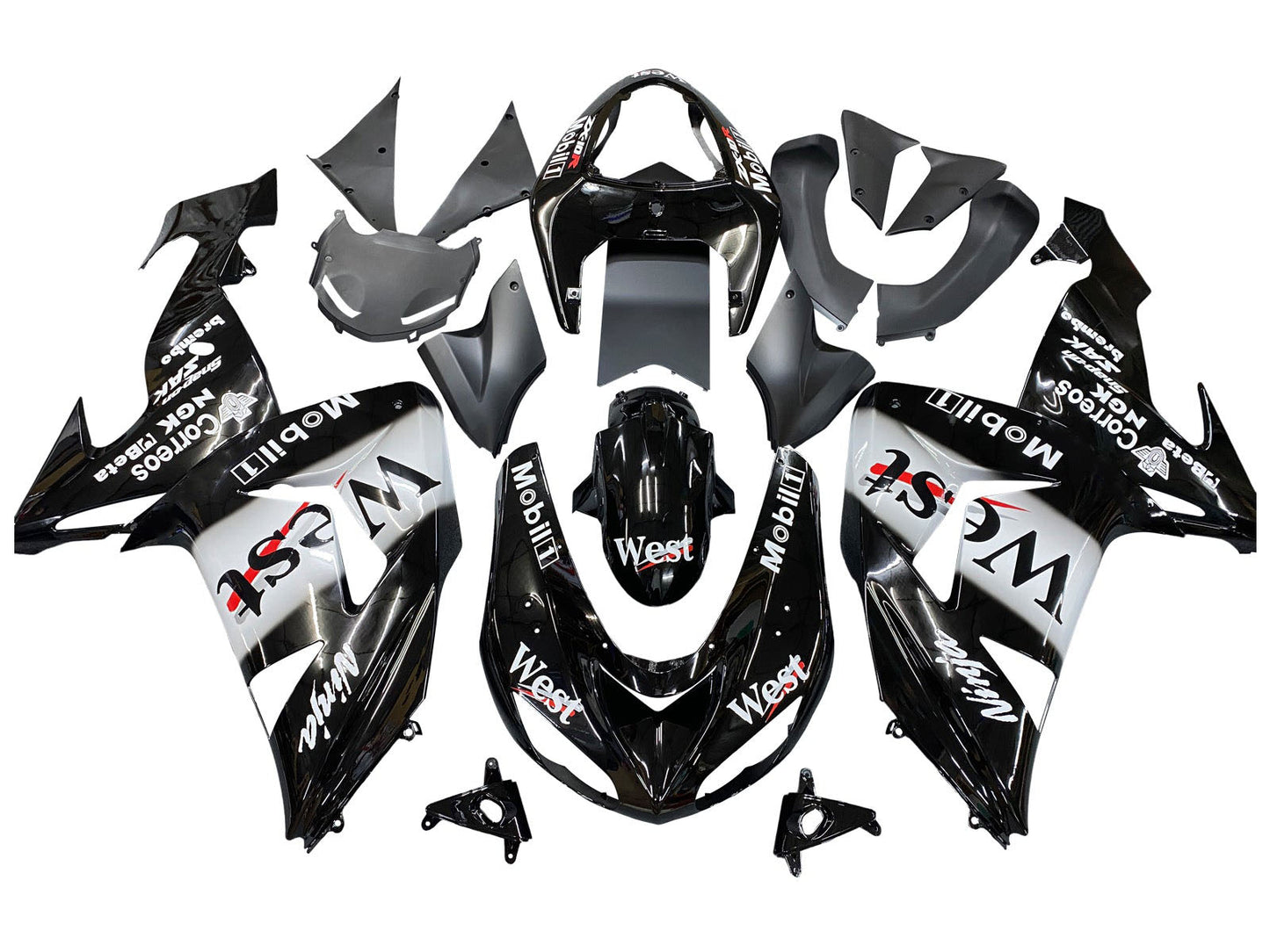2006-2007 Black White West Ninja Kawasaki ZX10R Fairing Kit