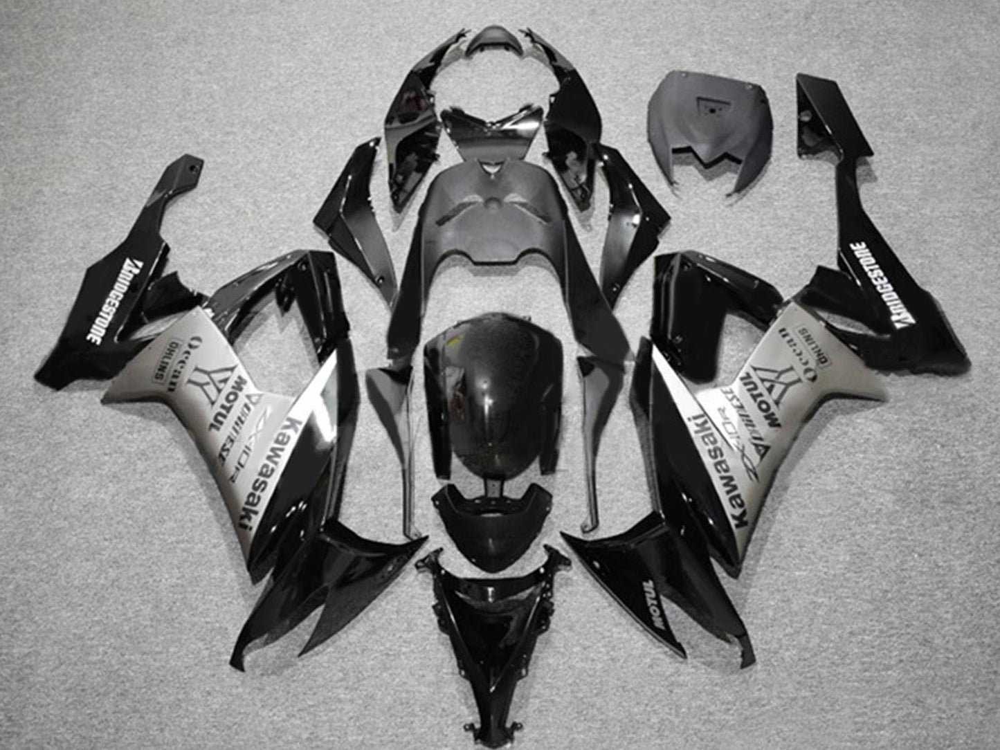 2006-2007 Matte Black White Motul Lucky Strike Kawasaki ZX10R Fairing Kit
